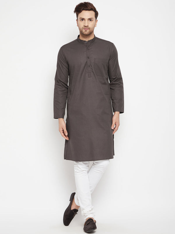 Men's Brown Color Long Kurta with Band Collar - Even Apparels