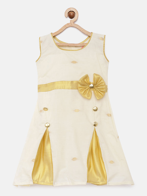 Girl's Offwhite Color Kerala Cotton Frock - Kanakadara Kids