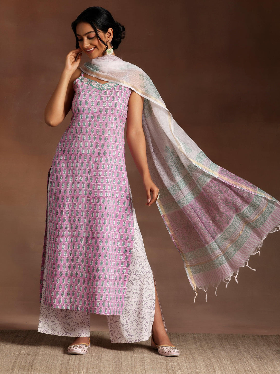 Pink Printed Cotton Straight Suit With Dupatta - Jashvi