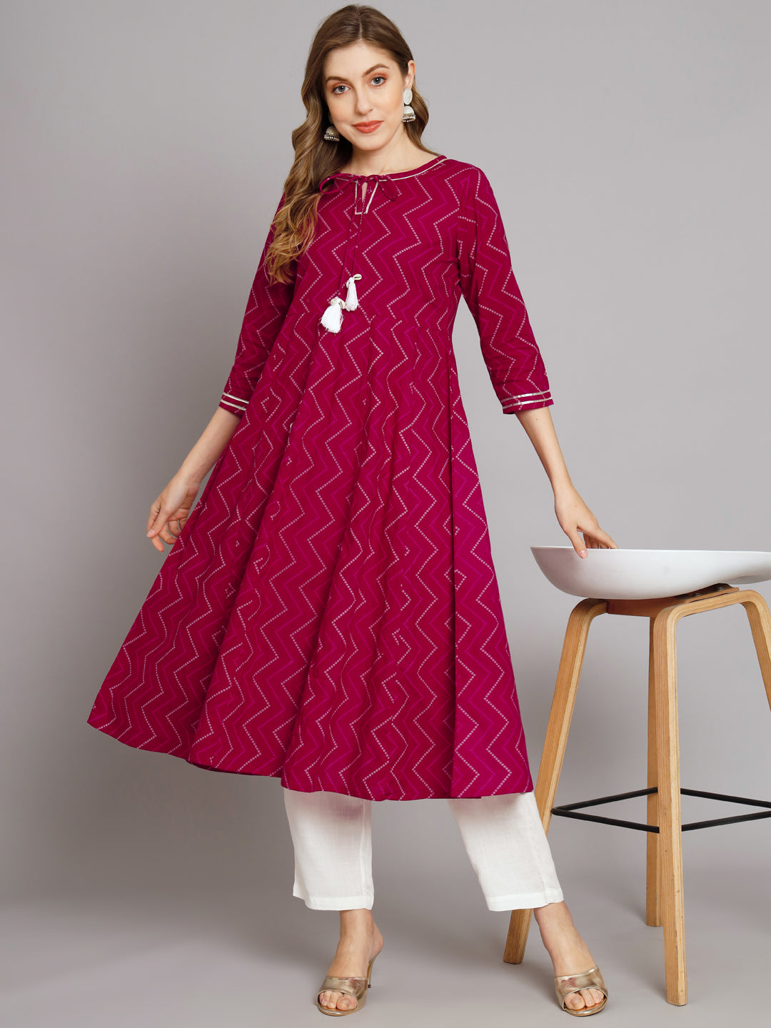 Women's Magenta Flared Anarkali Kurta  - Deckedup