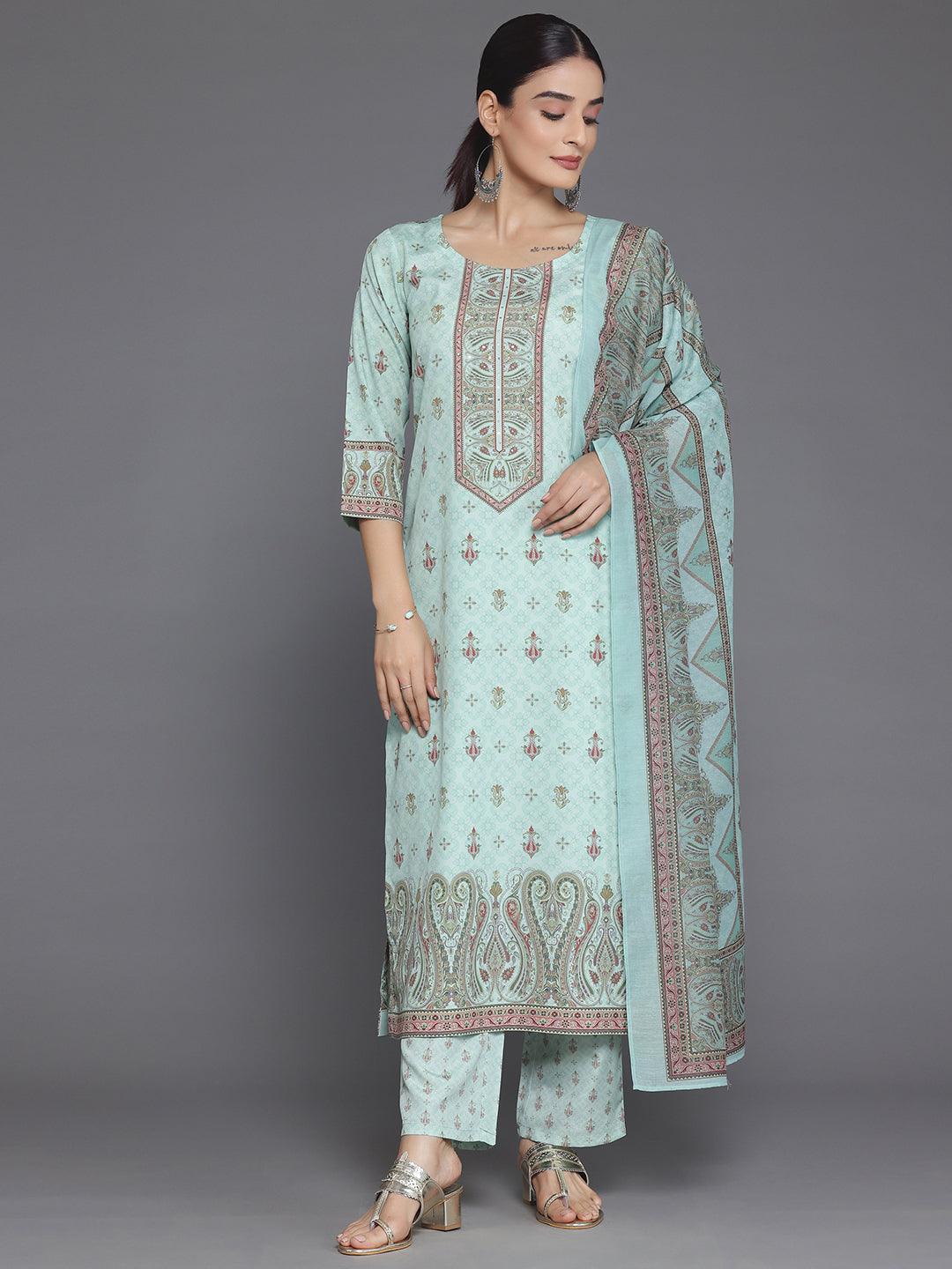 Green Printed Poly Crepe Straight Suit With Dupatta - Jashvi