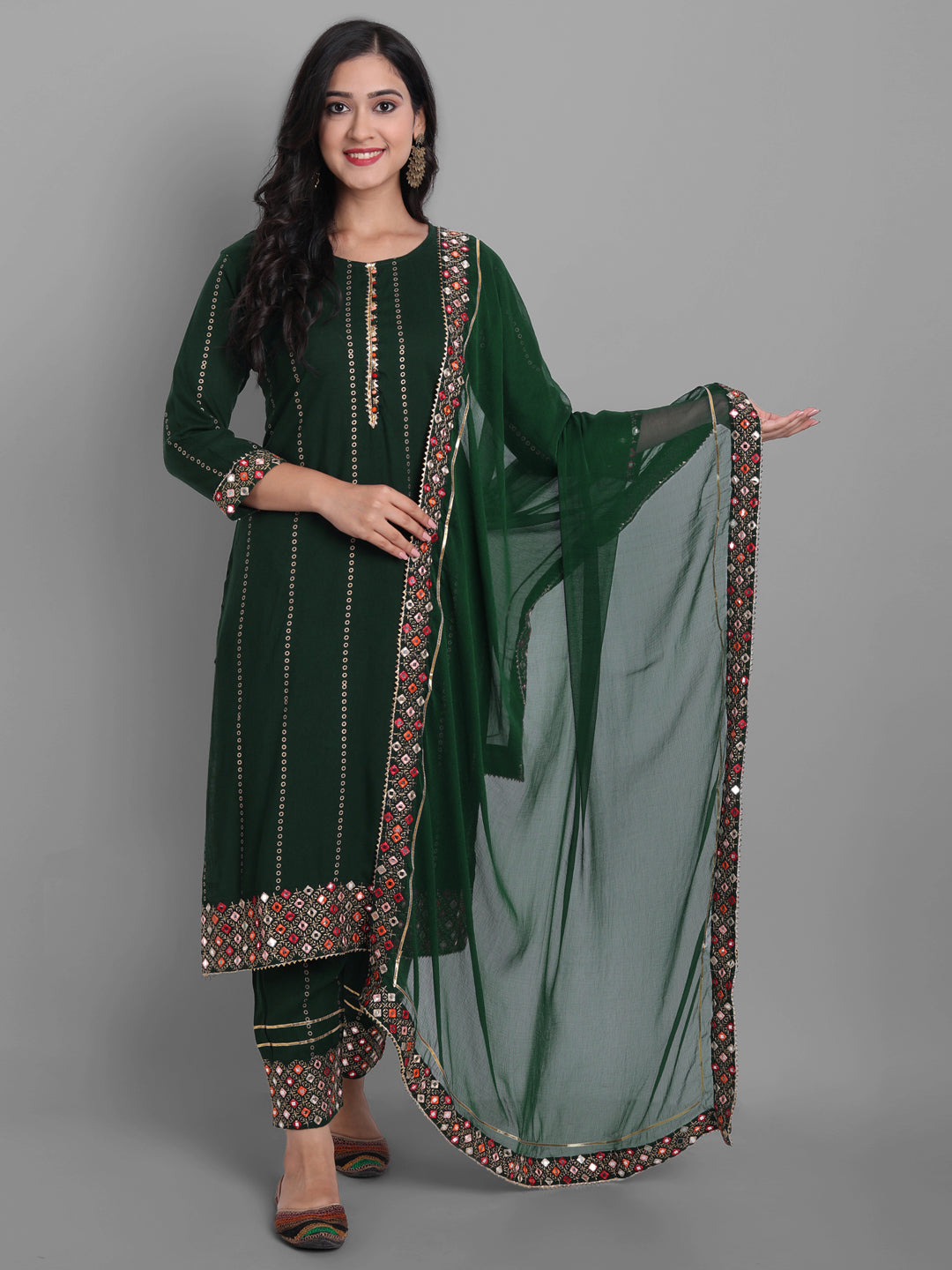 Women's Green Rayon  Kurta Pant And Dupatta Set  - Noz2Toz