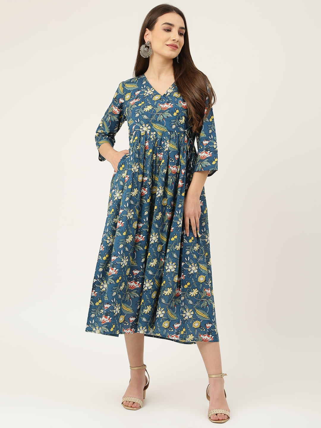 Women's Blue Printed Maxi Dress - Deckedup