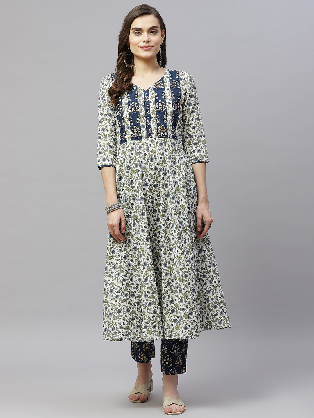 Women's Floral Printed Anarkali Pure Cotton Kurta With Palazzo Set - Miravan