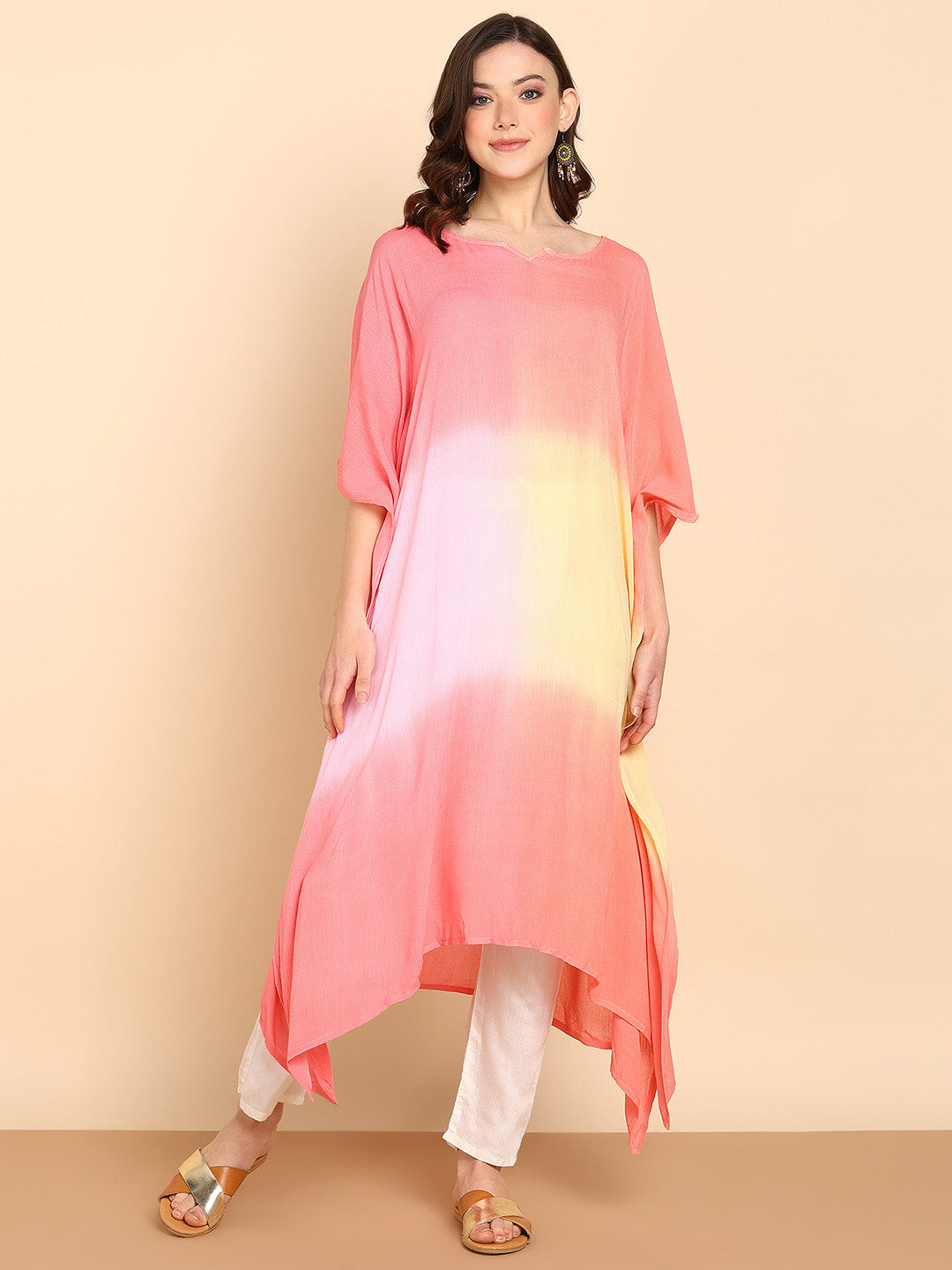 Women's Coral Crepe Kaftan - Maaesa