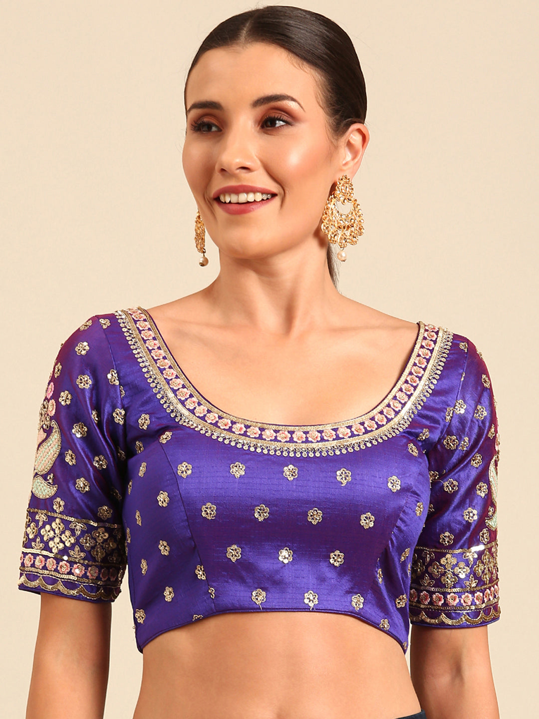 Women's Purple-Toned Dupion Heavy Embroidery Work Readymade Blouse - Royal Dwells