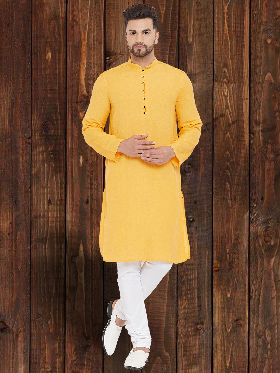 Men's Pure Cotton Yellow Kurta - Even Apparels