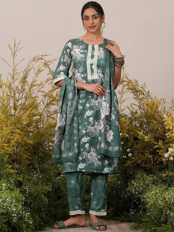 Green Printed Cotton Straight Suit With Dupatta - Jashvi