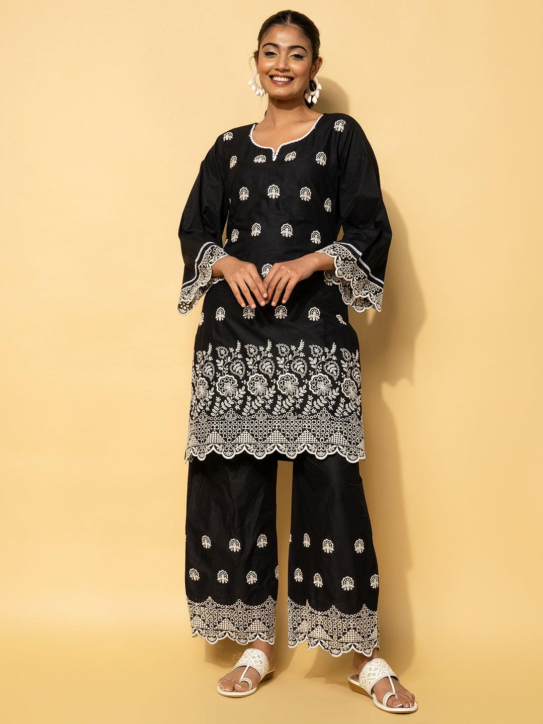 Black Embroidered Cotton Co-Ords - Jashvi