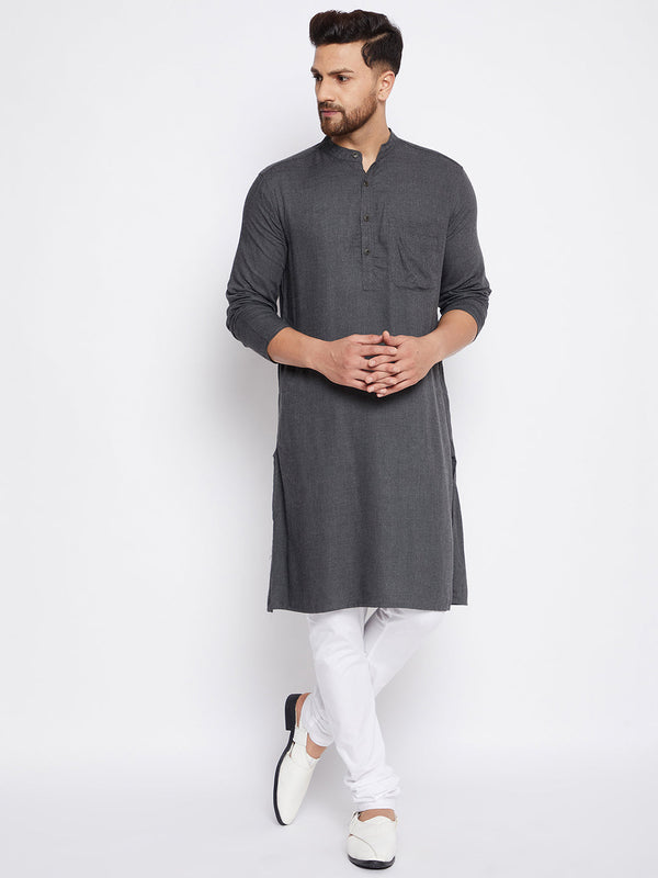 Men's Grey Woolen Straight  Kurta - Even Apparels