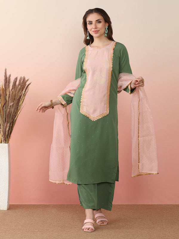 Women Ethnic Motifs Printed Regular Patchwork Kurta with Palazzos & With Dupatta