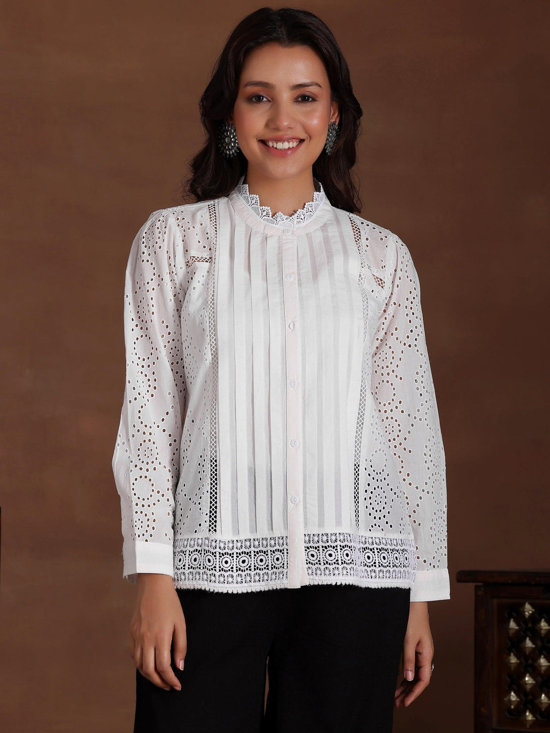 White Embroidered Cotton Straight Kurti - Jashvi