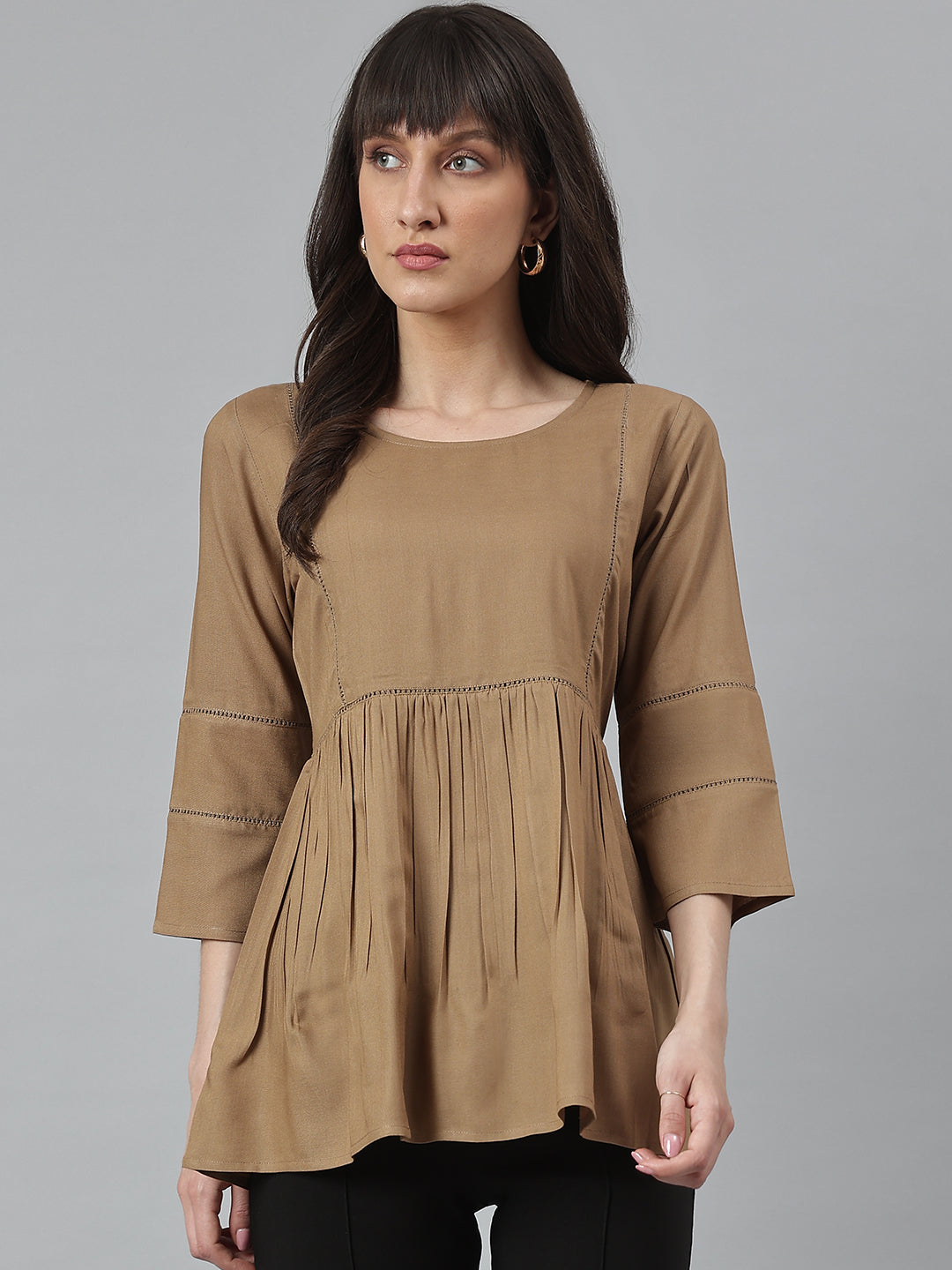 Women's Brown Rayon Soild Top - Deckedup