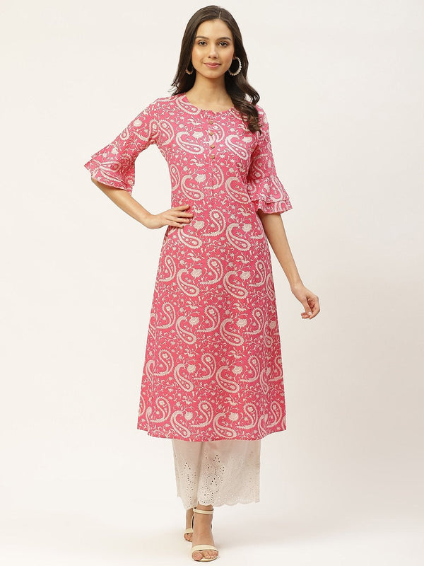 Women's Pink Cotton Staright Kurta - Maaesa