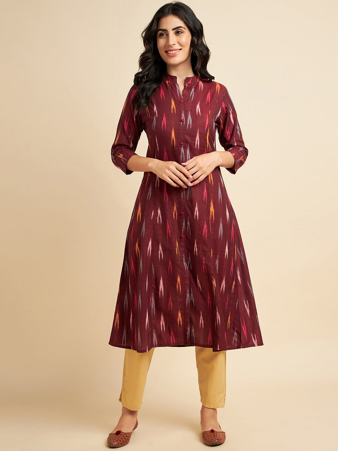 Women's Cotton Ikkat Print A Line Kurta - Azira