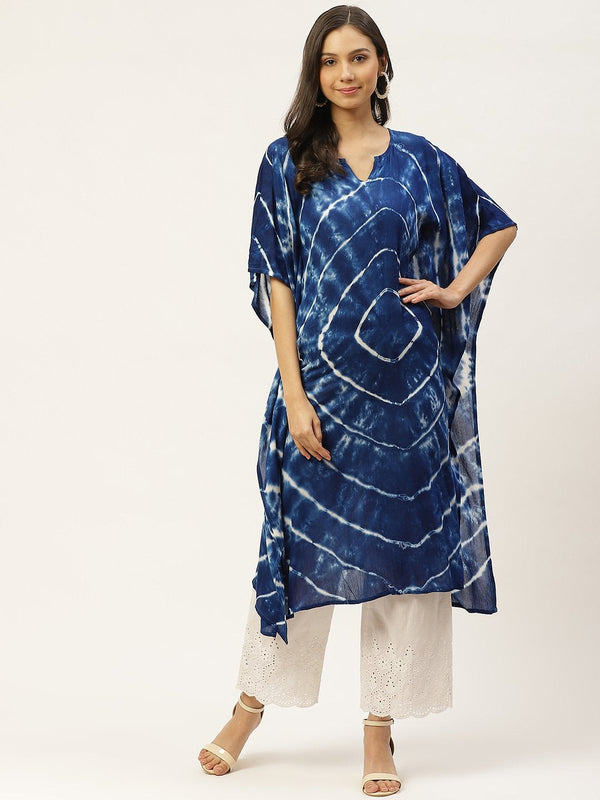 Women's Blue Crepe Kaftan Kurta - Maaesa