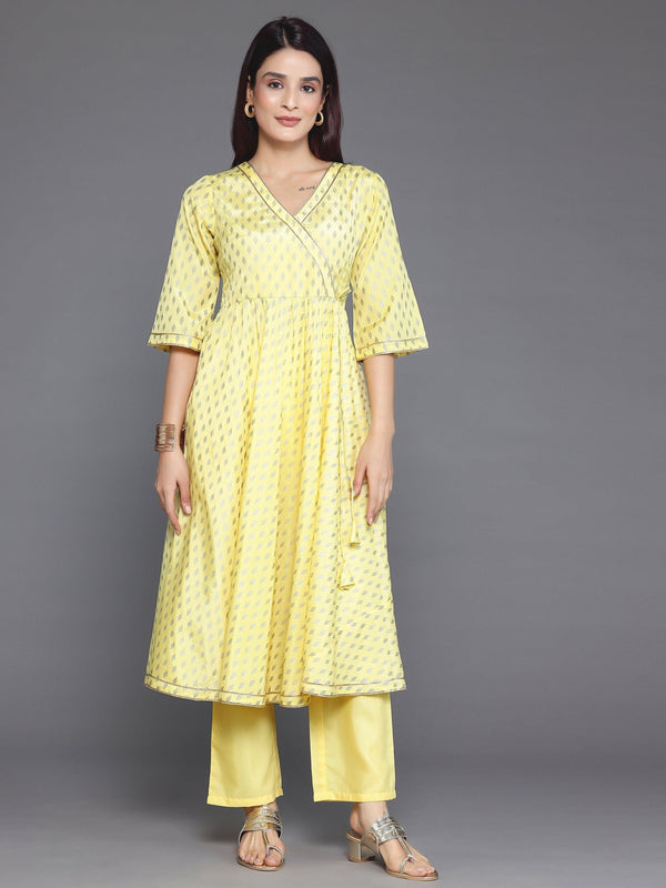 Yellow Printed Silk Blend Anarkali Kurta Set - Jashvi