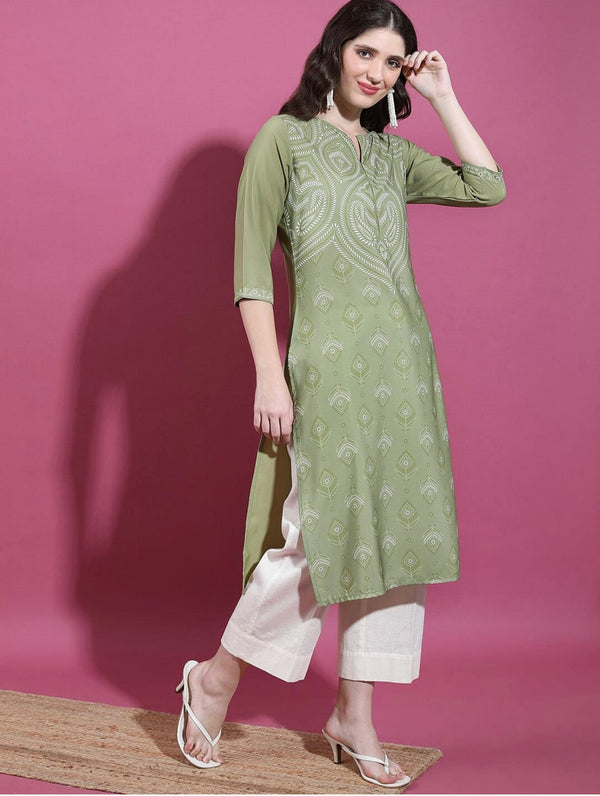 Women's Embellished Daily Wear Cotton Blend Kurta - Cheera