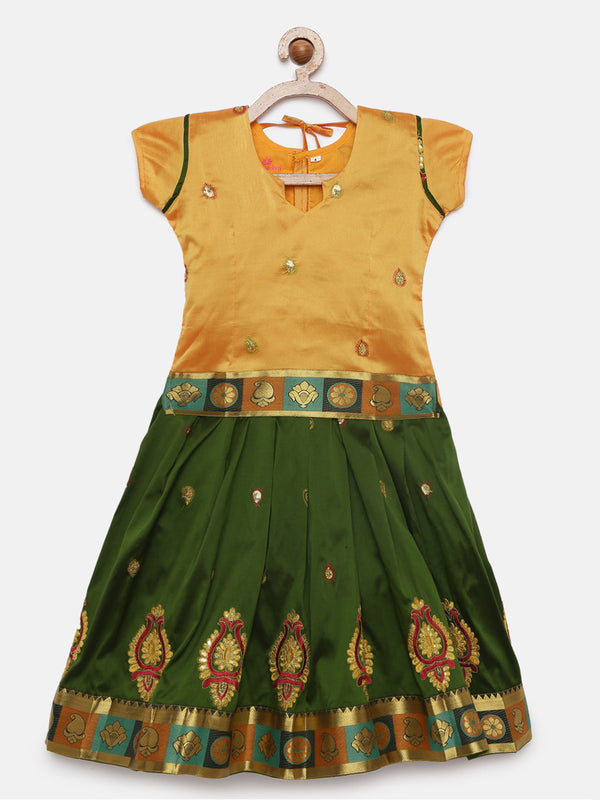 Girl's Yellow Color Artsilk Lehenga Choli - Kanakadara Kids