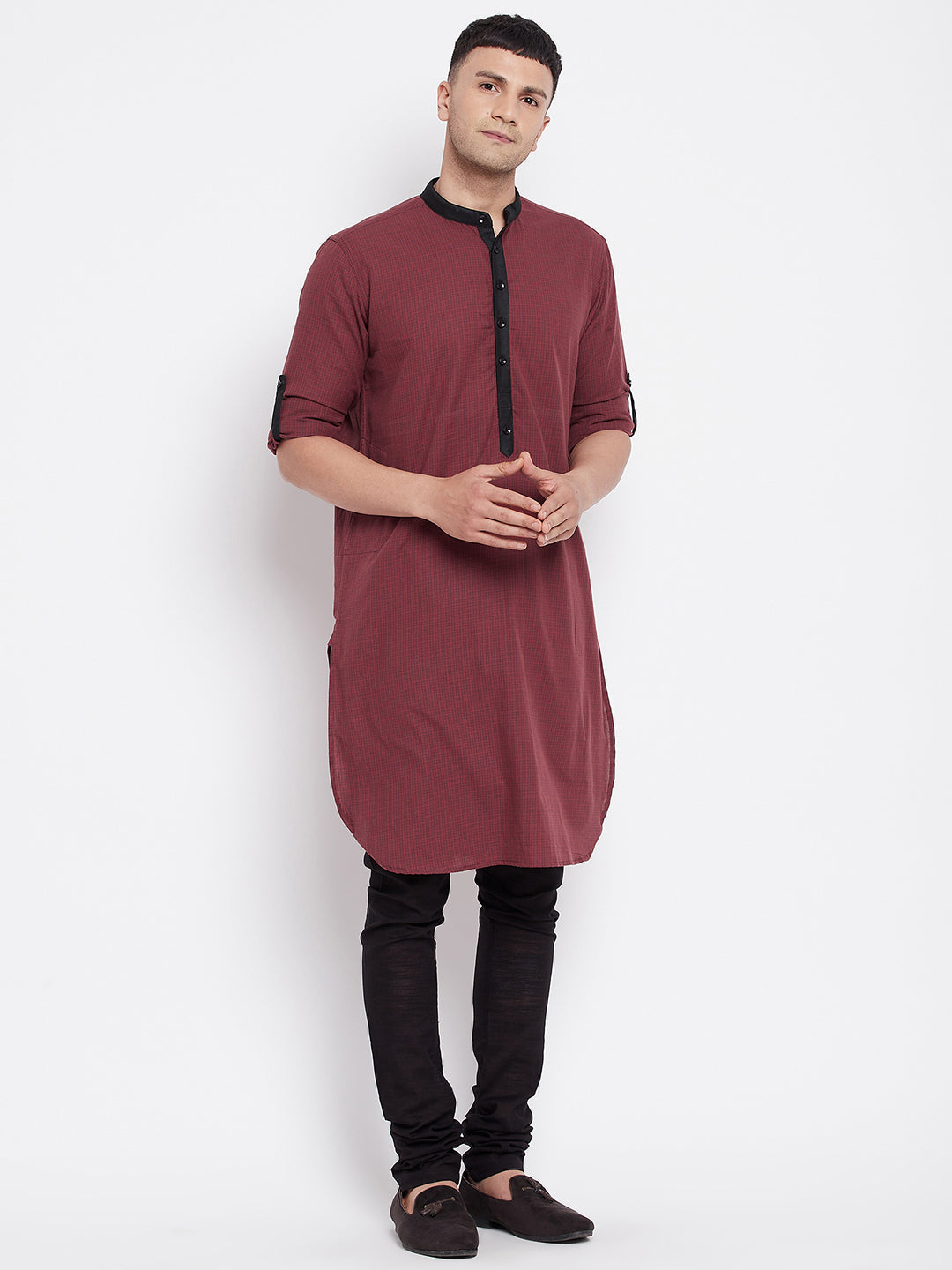 Men's Kurta With Contrast Collar And Placket - Even Apparels