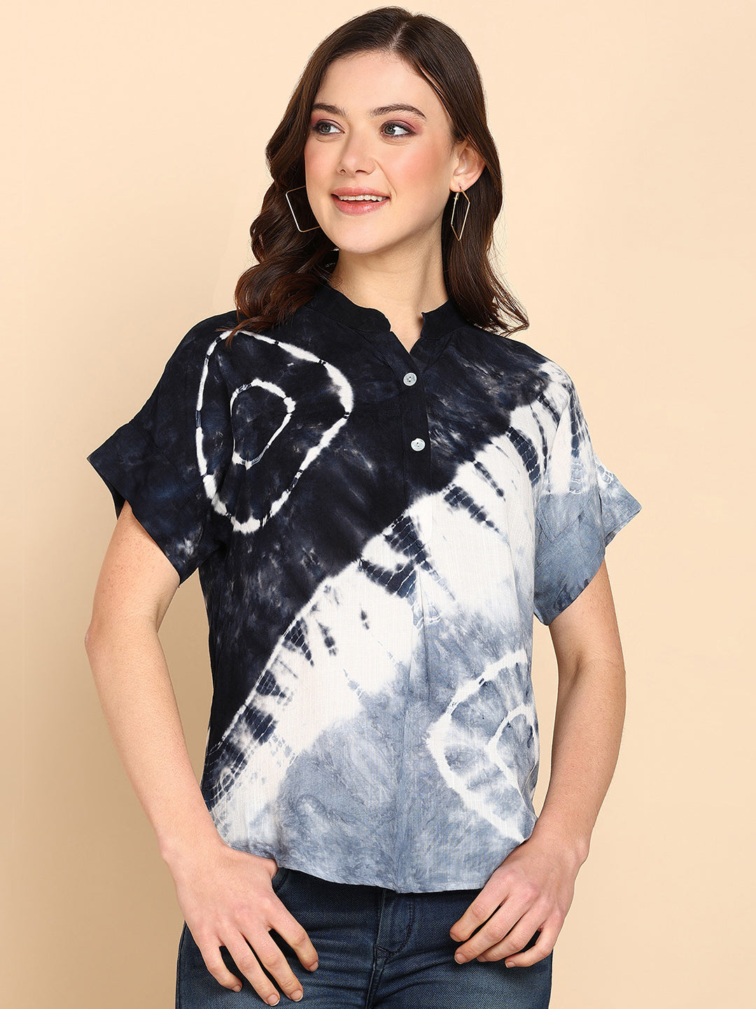 Women's Rayon Grey Tie & Dye Top - Maaesa