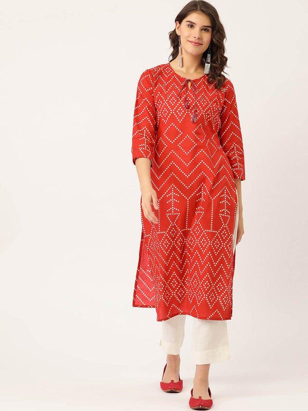 Women's Rayon Bandhani Printed with Mirror embroidery work Kurta - Maaesa