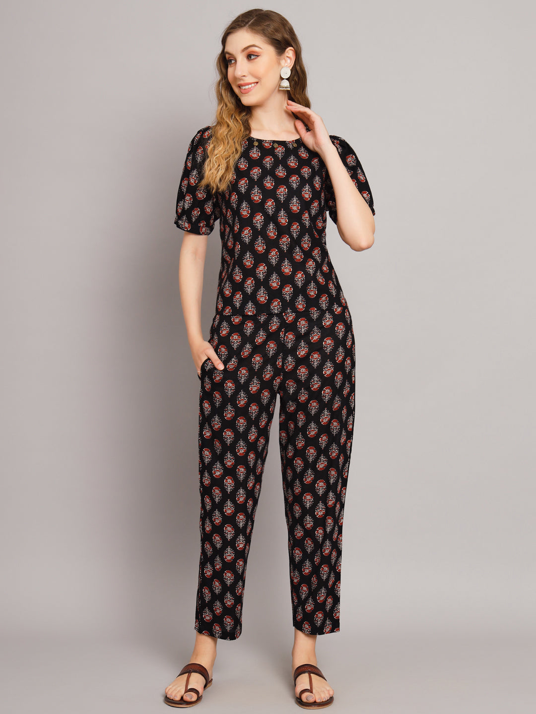 Women's Black Ethnic Motif Co-Ord Set  - Deckedup