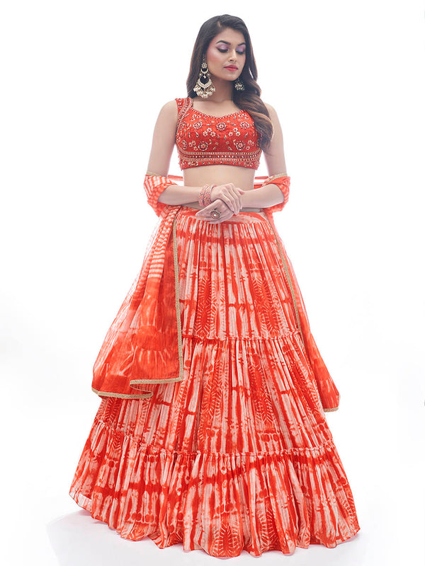 Women's Red Jaquard Embroidered Designer Lehenga - Myracouture