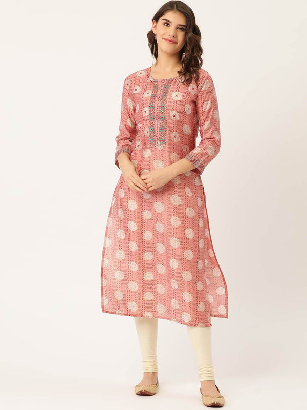 Women's Rayon Printed & Handwork Mirror detailing Yoke Kurta - Maaesa