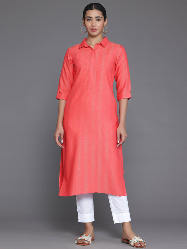 Coral Woven Design Cotton Straight Kurta - Jashvi