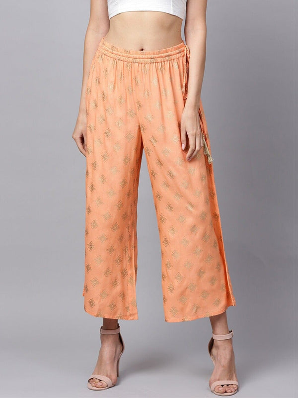 Women's KSUT Peach Printed Palazzo - Varanga