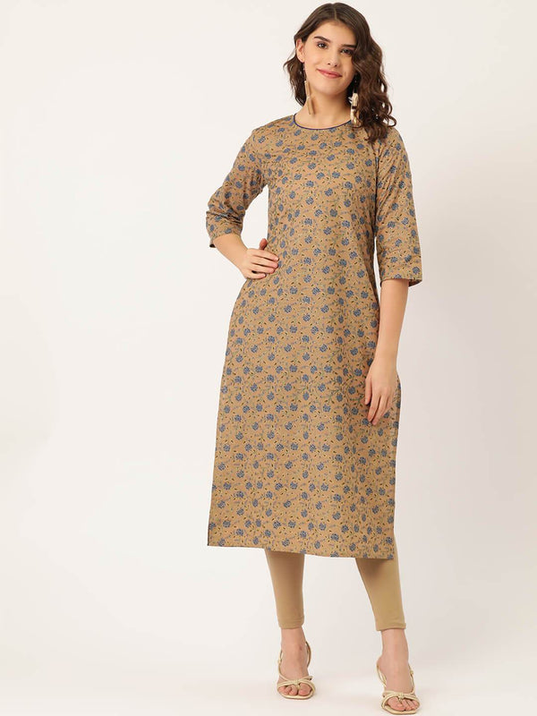 Women's Brown Color Rayon Striaght Kurta - Maaesa