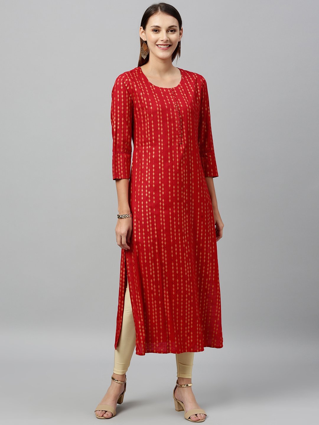 Women's Printed Rayon Slub Fabric Straight Kurta - Kipek