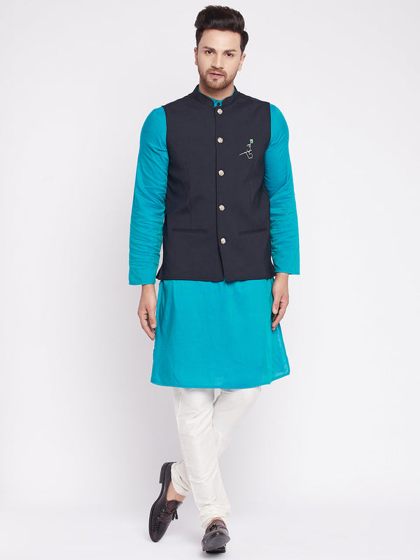 Men's Nehru Jacket With Embroided Insignia Of Lord Krishna -Even Apparels