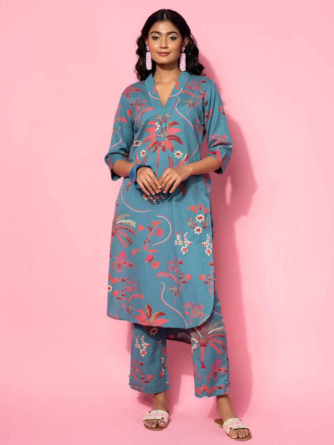 Blue Printed Cotton Co-Ords - Jashvi