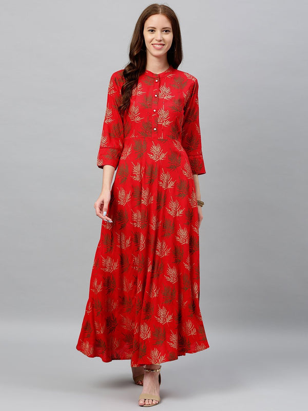 Women's Red Rayon Anarkali Kurta by Kipek (1pc)