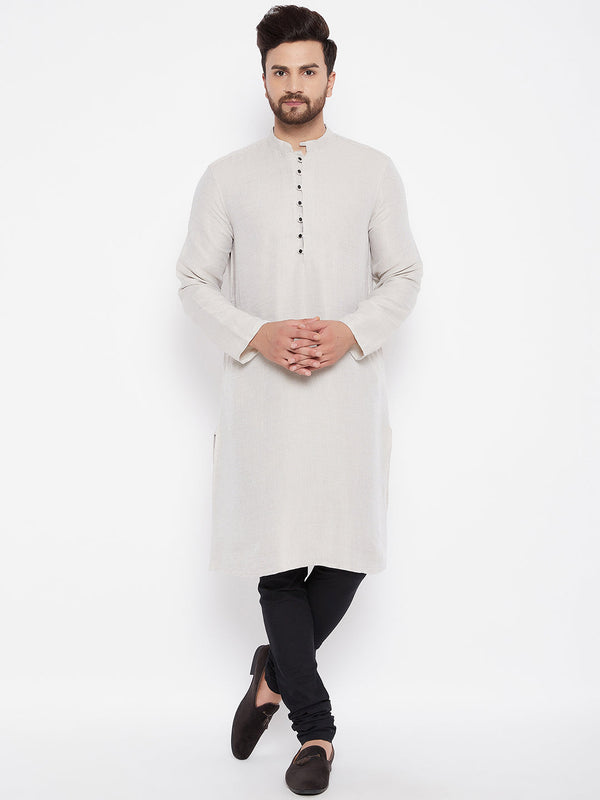 Men's Pure Cotton Beige Straight  Kurta - Even Apparels