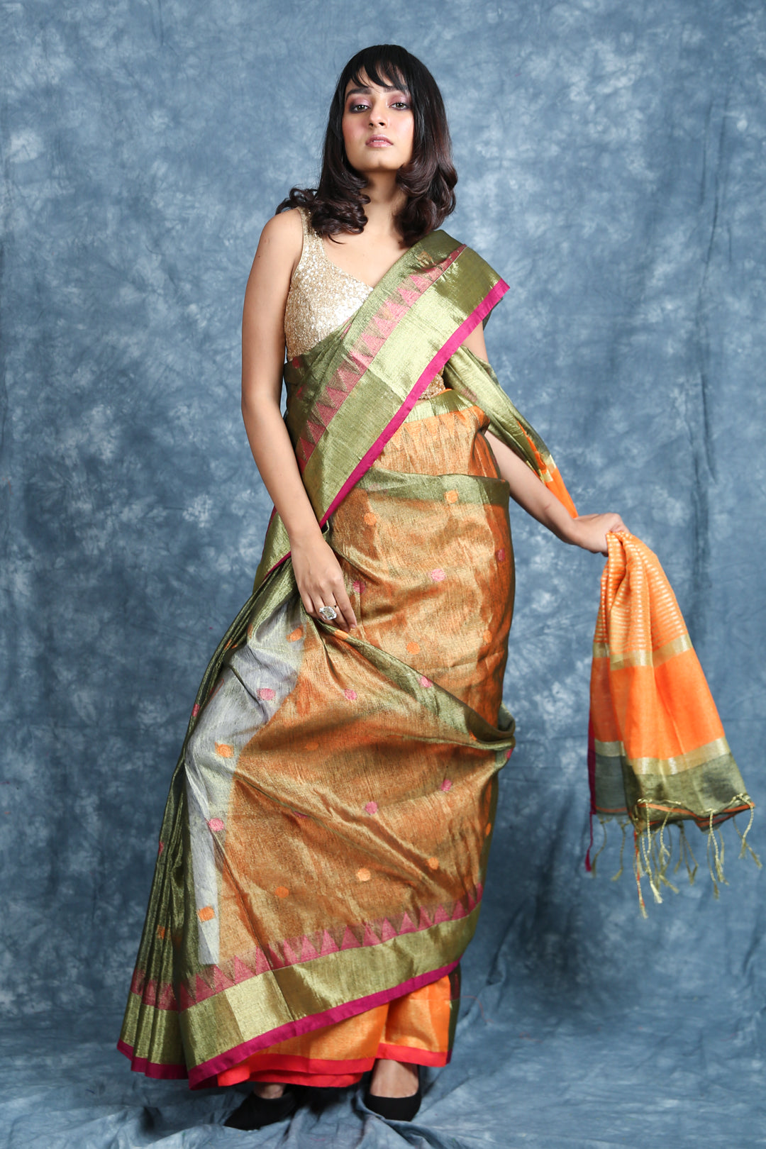 Women's  Tissue Saree with Broad Zari Border - Charukriti