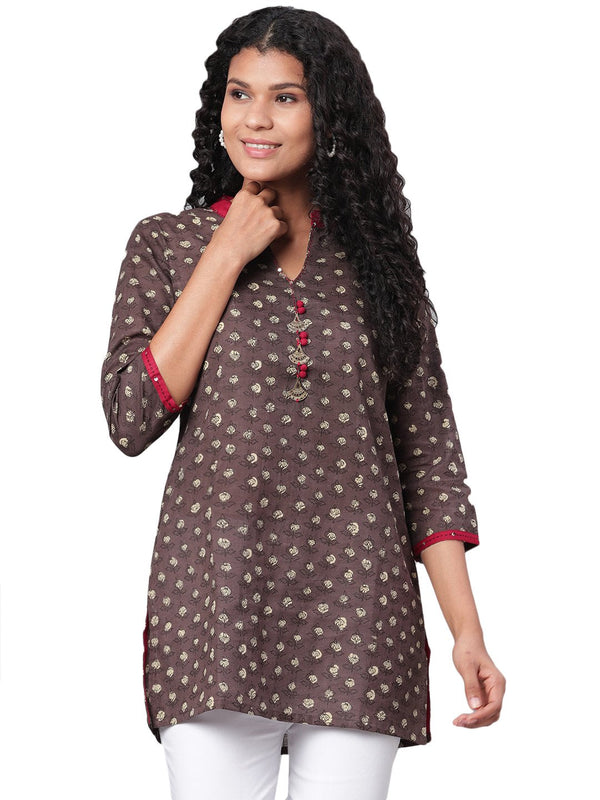 Women Brown Printed Cotton Kurta by Myshka (1 Pc Set)