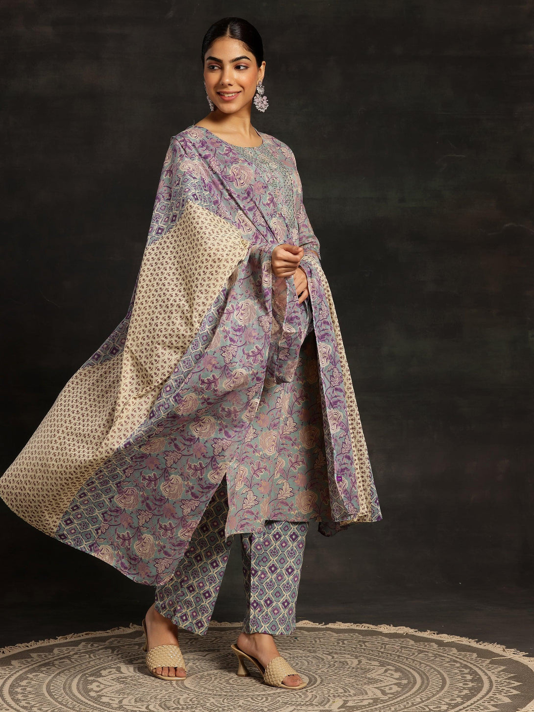 Blue Printed Cotton Straight Suit With Dupatta - Jashvi