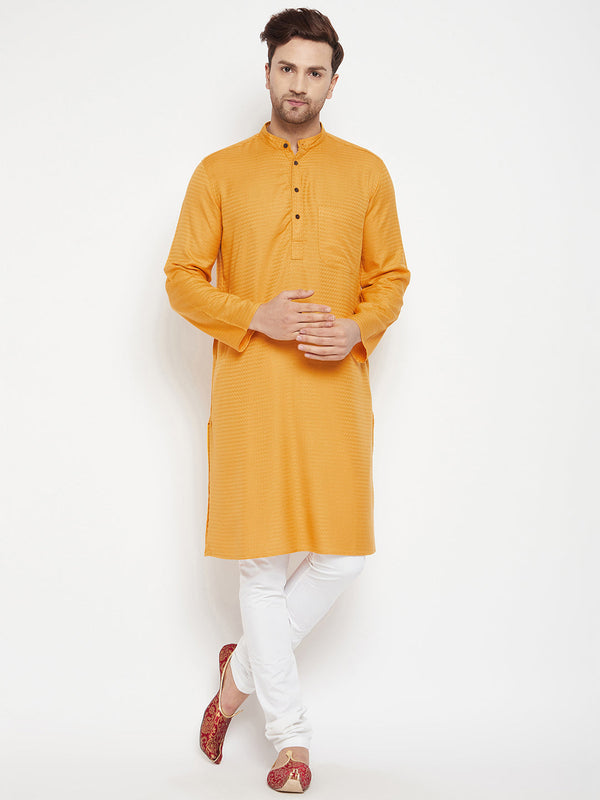 Men's Yellow Color Long Kurta with Band Collar - Even Apparels