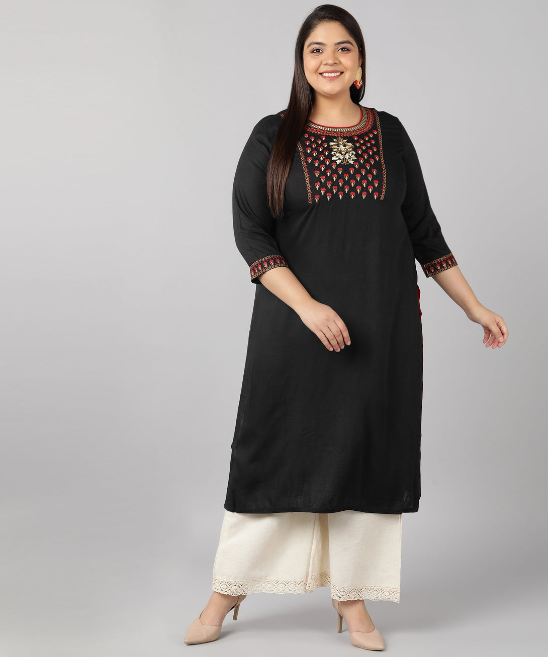 Women's Rayon Solid Straight Kurta (Black) - Kipek