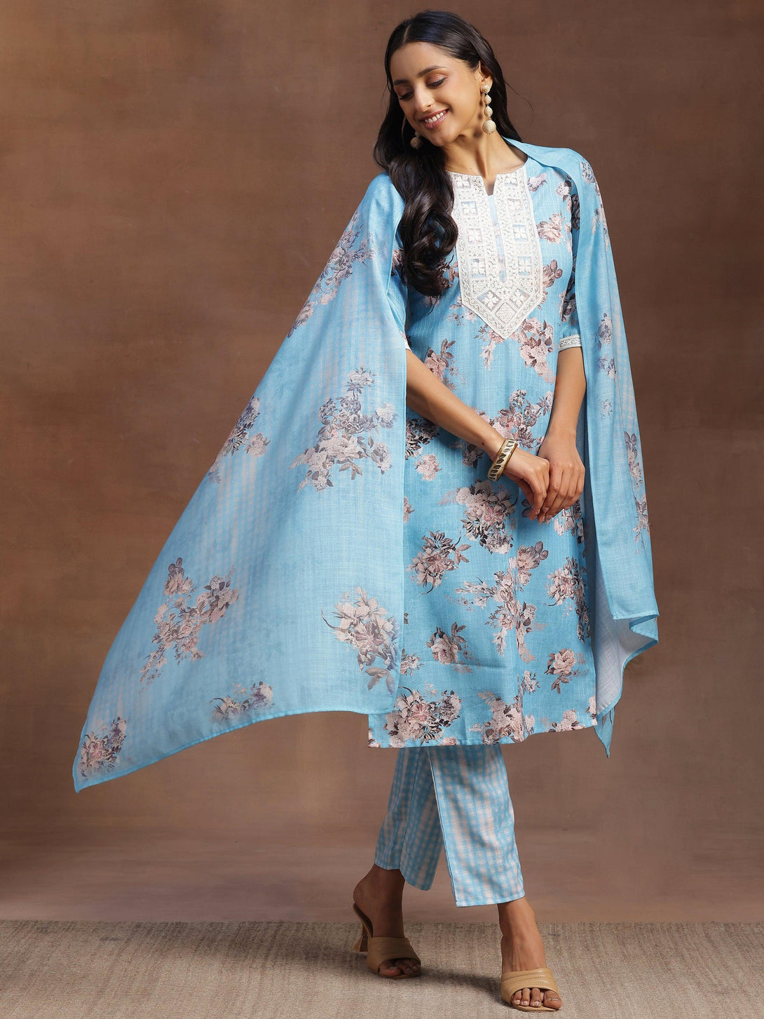 Blue Printed Cotton Straight Suit With Dupatta - Jashvi