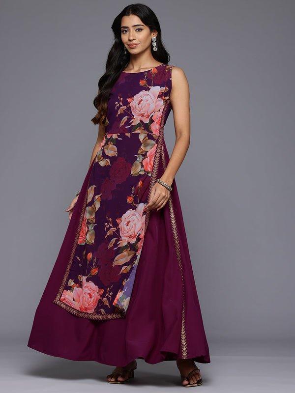 Floral Printed Boat Neck Layered Maxi Gown