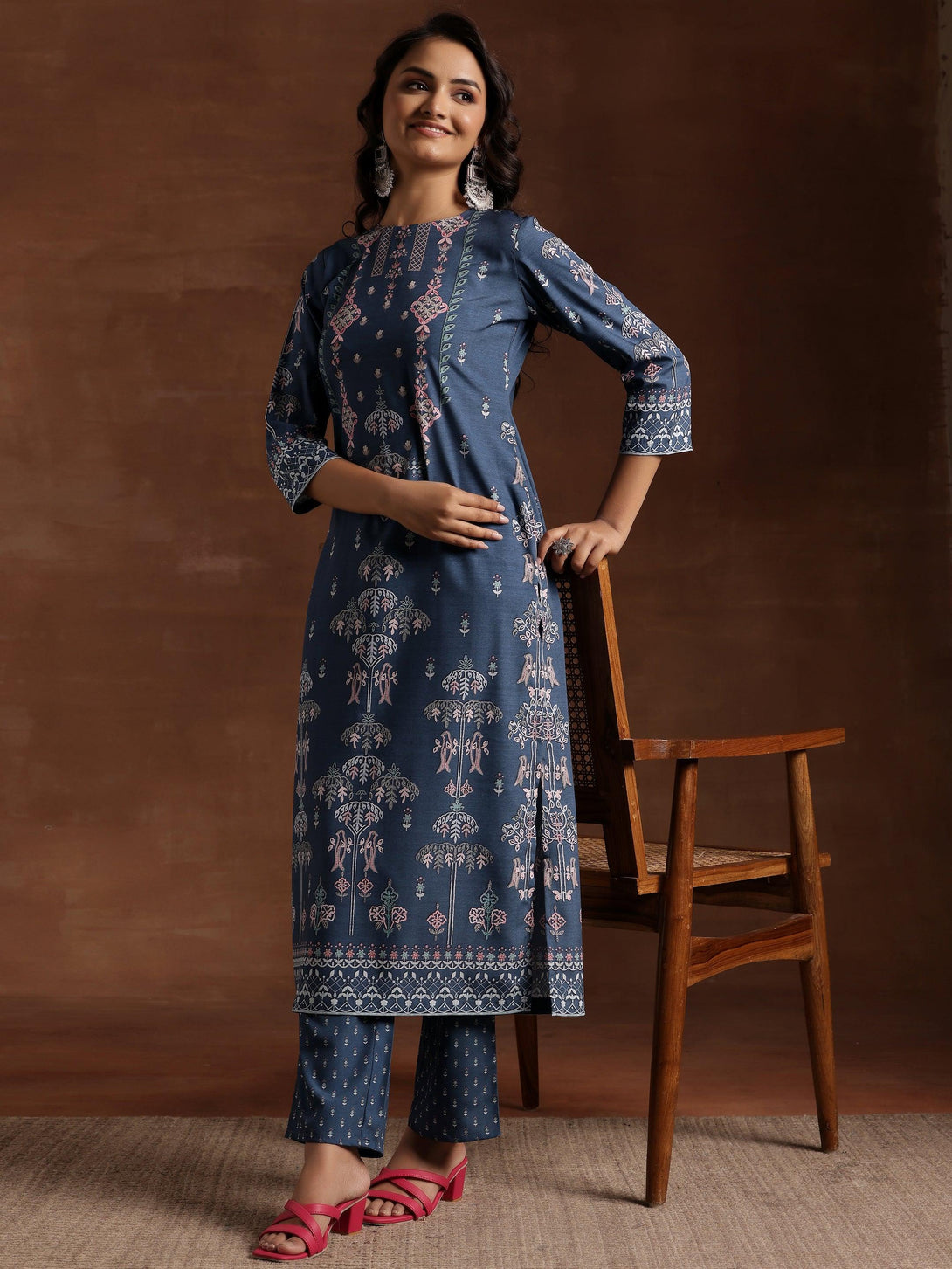 Grey Printed Crepe Straight Kurta Set - Jashvi