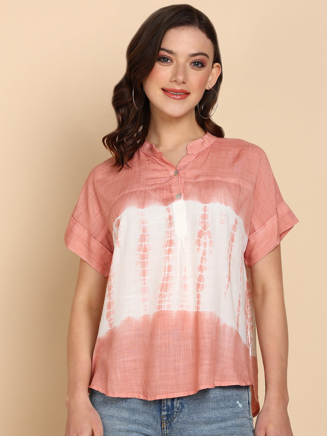 Women's Rayon Rose Gold Tie & Dye Top - Maaesa