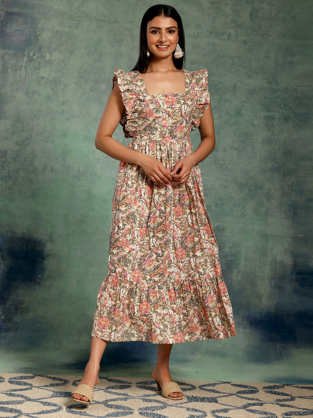 Multicoloured Printed Cotton Fit and Flare Dress - Jashvi