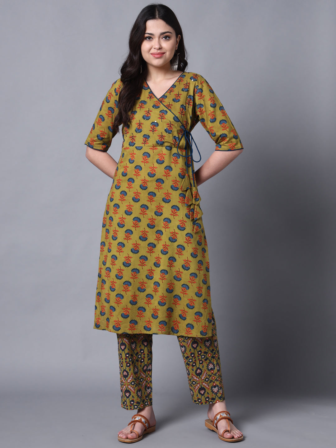 Women's Green Angrakha Style Kurta - Deckedup