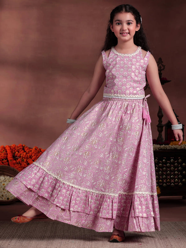 Pink Printed Cotton Lehenga Choli