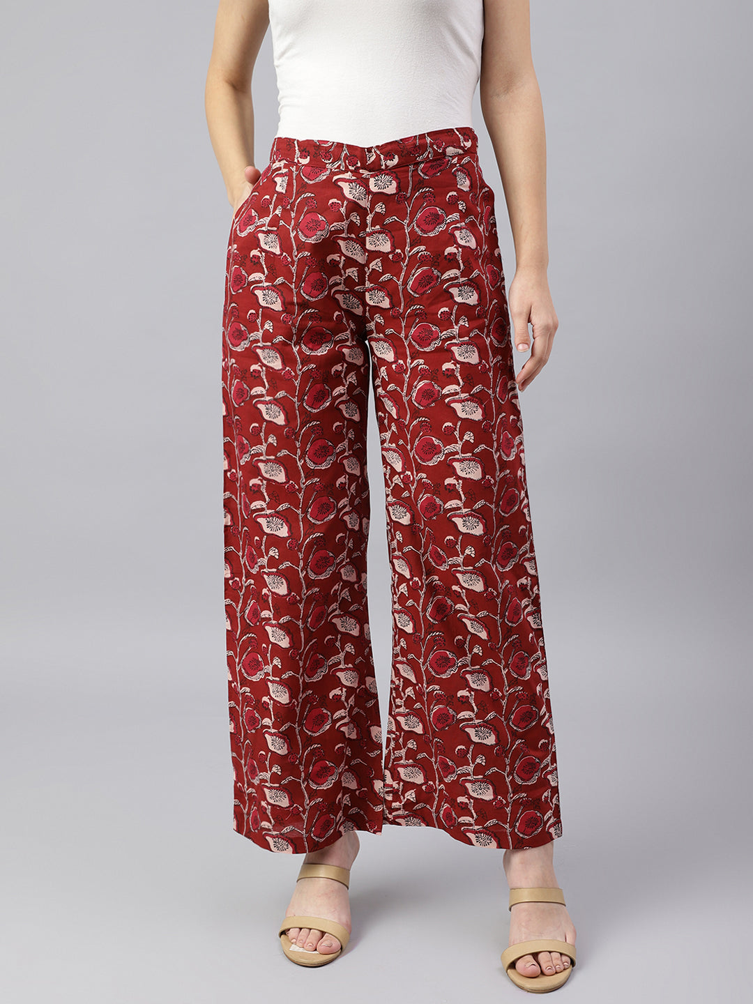 Women's Maroon Ajrak Print Palazzo With A Utility Poclet - Deckedup